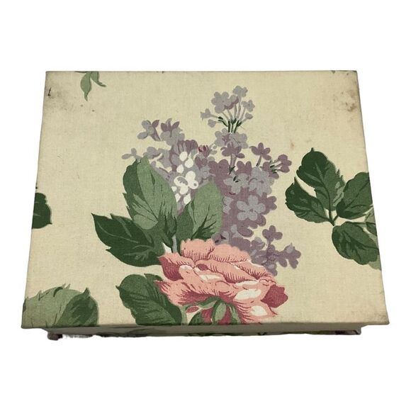 Old Rose Sewing Box Flower Beige  Mirror Unique  Vintage Antique . 7” X 8.5”. - Picture 8 of 12